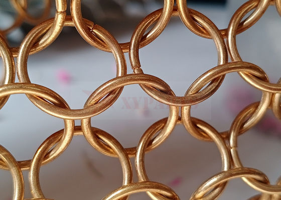 Cortina 15m m de la malla del anillo del metal del oro de Rose para el diseño de la arquitectura