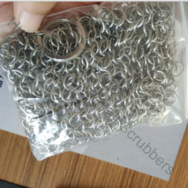 Fregadores de malla de anillos de acero inoxidable de 7" X 7" para utensilios de cocina de hierro fundido