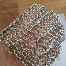 Fregadores de malla de anillos de acero inoxidable de 7" X 7" para utensilios de cocina de hierro fundido