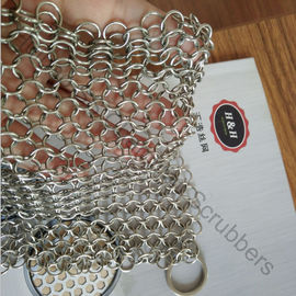 Fregadores de malla de anillos de acero inoxidable de 7" X 7" para utensilios de cocina de hierro fundido