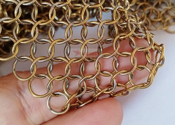 0Cortina de malla de anillo de acero inoxidable de color dorado para divisores de espacio y decoración arquitectónica