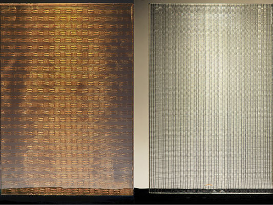 Decoración de cobre amarillo del sótano de Mesh Fabric Laminated Glass Wine del alambre de la armadura