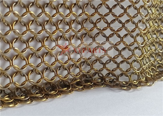Acero inoxidable de la cortina de la malla de Chainmail del color oro para el diseño interior