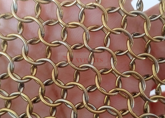 Galvanoplastia de malla de anillo de metal de 0,8 mm x 7 mm para cortina divisoria de espacio